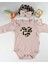 Bebek Takımı Kız Bebek Leopar Desenli Fiyonklu Bandanalı 0-12 Ay Bej/gül Kurusu 5