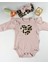Bebek Takımı Kız Bebek Leopar Desenli Fiyonklu Bandanalı 0-12 Ay Bej/gül Kurusu 7