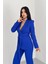 Kadın Bağlamalı Sahte Cepli Kemerli Şal Yaka Blazer Ceket Boru Paça Esnek Pantolon Takım Elbise 1