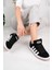 Unisex Klasik Bağcıklı Ortopedik Spor Sneaker Ayakkabı Siyah Beyaz Düz Taban 5
