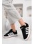 Unisex Klasik Bağcıklı Ortopedik Spor Sneaker Ayakkabı Siyah Beyaz Düz Taban 7