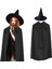 120 cm Siyah Yakalı Pelerin ve Siyah Cadı Şapkası Kostüm Seti 2