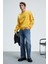 LEIF Erkek Kolları Biyeli Önü Baskılı Yuvarlak Yaka Oversize Sarı Sweatshirt 1