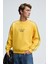 LEIF Erkek Kolları Biyeli Önü Baskılı Yuvarlak Yaka Oversize Sarı Sweatshirt 2
