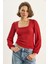 Kadın Kare Yaka Uzun Kollu Gofre Bluz 3