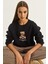 Kadın Teddy Nakış Detaylı Üç Iplik Şardonlu Sweatshirt 3