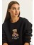 Kadın Teddy Nakış Detaylı Üç Iplik Şardonlu Sweatshirt 4