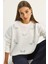 Kadın Bisiklet Yaka Kelebek Taş Işlemeli Relaxed Sweatshirt 1