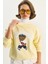 Kadın Bisiklet Yaka Teddy Nakışlı Baskı Detaylı Relaxed Sweatshirt 3