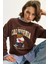Kadın Bisiklet Yaka Teddy Nakışlı Baskı Detaylı Relaxed Sweatshirt 1