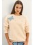 Kadın Bisiklet Yaka Kelebek Aksesuarlı Taş Işlemeli Üç Iplik Şadonlu Sweatshirt 2