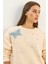 Kadın Bisiklet Yaka Kelebek Aksesuarlı Taş Işlemeli Üç Iplik Şadonlu Sweatshirt 4