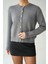 Kadın Gri Bisiklet Yaka Düğmeli Basic Hırka 8