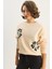 Kadın Bisiklet Yaka Çiçek Nakışlı Üç Iplik Şardonlu Sweatshirt 4