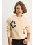 Kadın Bisiklet Yaka Çiçek Nakışlı Üç Iplik Şardonlu Sweatshirt 5