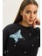 Kadın Bisiklet Yaka Kelebek Aksesuarlı Taş Işlemeli Üç Iplik Şadonlu Sweatshirt 4