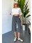 Kadın Yüksek Bel Keten Görünümlü %100 Pamuk Kapri W204-1 1