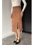 Kadın Yırtmaç Detaylı Kemerli Midi Boy Süet Etek P-00014578 1