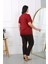 Kadın Büyük Beden Kısa Kol Penye Pijama Takımı Bordo 5