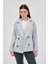 Gri Kruvaze Yaka Çift Düğmeli Kaşe Kadın Ceket 8069A 7