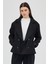 Siyah Kruvaze Yaka Çift Düğmeli Kaşe Kadın Ceket 8069A 8