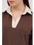Kahve Gömlek Yaka Detaylı Triko Bluz 8241A 5