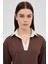 Kahve Gömlek Yaka Detaylı Triko Bluz 8241A 8