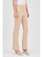 Bej Straight/Düz Kesim Yüksek Bel Nervür Dikişli Örme Pantolon TCR-6873A 11