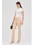 Bej Straight/Düz Kesim Yüksek Bel Nervür Dikişli Örme Pantolon TCR-6873A 14