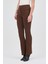 Kahve Straight/Düz Kesim Yüksek Bel Nervür Dikişli Örme Pantolon TCR-6873A 10