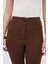 Kahve Straight/Düz Kesim Yüksek Bel Nervür Dikişli Örme Pantolon TCR-6873A 11