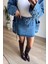 Mavi Kuş Gözü Detaylı Denim Etek Ceket Takım 3