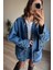 Mavi Kuş Gözü Detaylı Denim Etek Ceket Takım 4