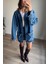 Mavi Kuş Gözü Detaylı Denim Etek Ceket Takım 5