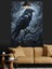 Koyu Siyah Tüylü Bir Büyük Kuzgun Dekoratif Kanvas - Mdf Ahşap Tablo 2