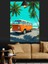 Palmiye Ağaçları Altında Retro Karavan Dekoratif Kanvas - Mdf Ahşap Tablo 3