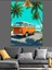 Palmiye Ağaçları Altında Retro Karavan Dekoratif Kanvas - Mdf Ahşap Tablo 4