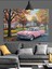 Pembe Klasik Araba Sonbahar Dekoratif Kanvas - Mdf Ahşap Tablo 5