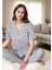 Kadın Çizgili Gri Renk Gömlek Pantolon Pijama Takımı 1