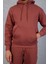 Şardonlu Kanguru Cepli Sweatshirt - 3 İplik Şardonlu Lastik Paça Erkek Eşofman Altı- Eşofman Takımı - Kiremit 2