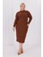 Kadın Kahve Balıkçı Yaka Esnek Burgu Triko Büyük Beden Elbise 1