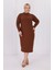 Kadın Kahve Balıkçı Yaka Esnek Burgu Triko Büyük Beden Elbise 2