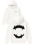 Düz Vampir Dişleri Tasarım Baskılı Oversize Beyaz Kapüşonlu Sweatshirt 1