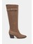 Amaris Desert Koyu Bej Süet Hakiki Deri Sivri Burun Kalın Topuklu Toka Detay Kadın Çizme 1
