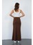 Nora Kadın Maxi Boy Astarlı Viskon Etek-Kahverengi 4