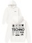 Techno Rapor Tasarım Baskılı Oversize Beyaz Kapüşonlu Sweatshirt 1