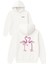 Flamingo Pırlantalı Tasarım Baskılı Oversize Beyaz Kapüşonlu Sweatshirt 1