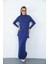 Viskon Dik Yaka Tunik ve Etek Takım-Lacivert 1