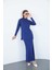 Viskon Dik Yaka Tunik ve Etek Takım-Lacivert 3