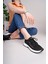 Kadın Bağcıklı Triko Poli Taban Spor Sneaker Ayakkabı-Siyah 1